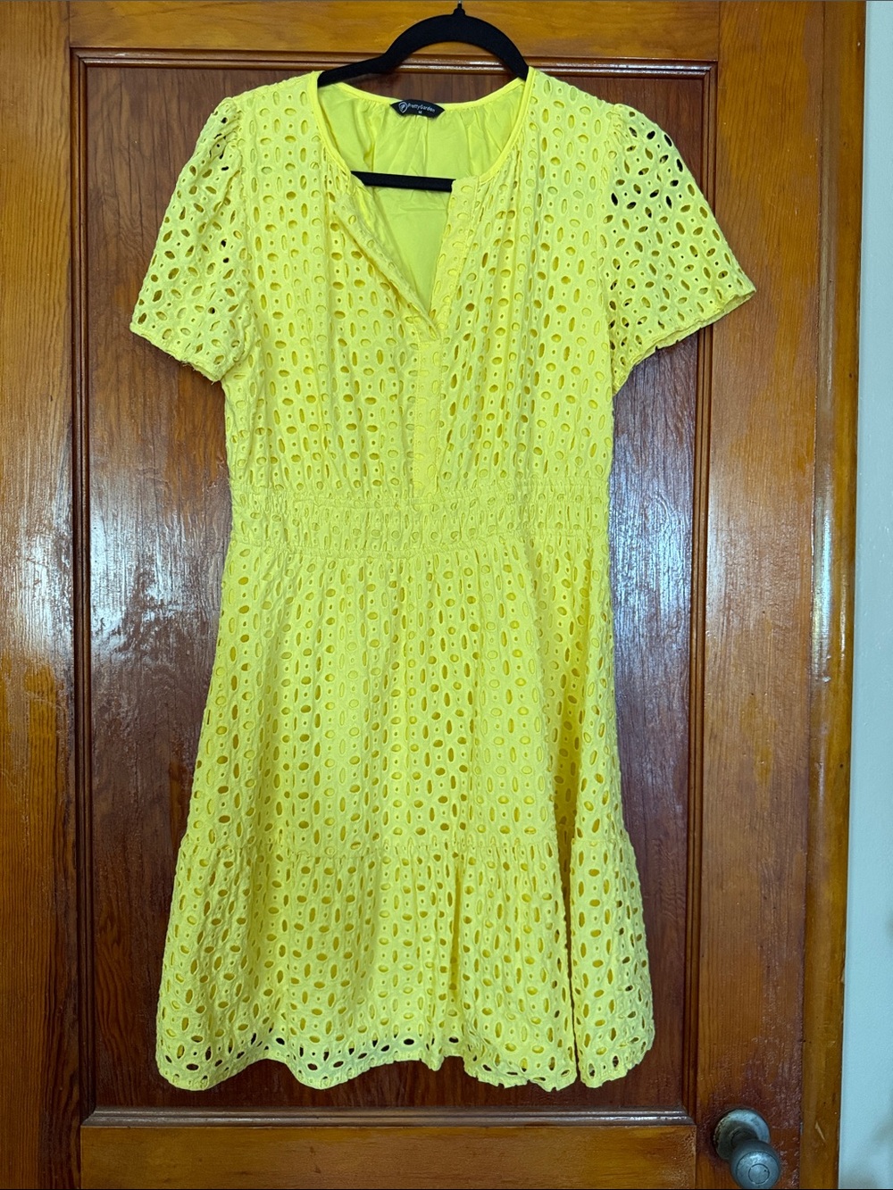 Yellow Eyelet Short-Sleeve Fit & Flare Mini Dress
